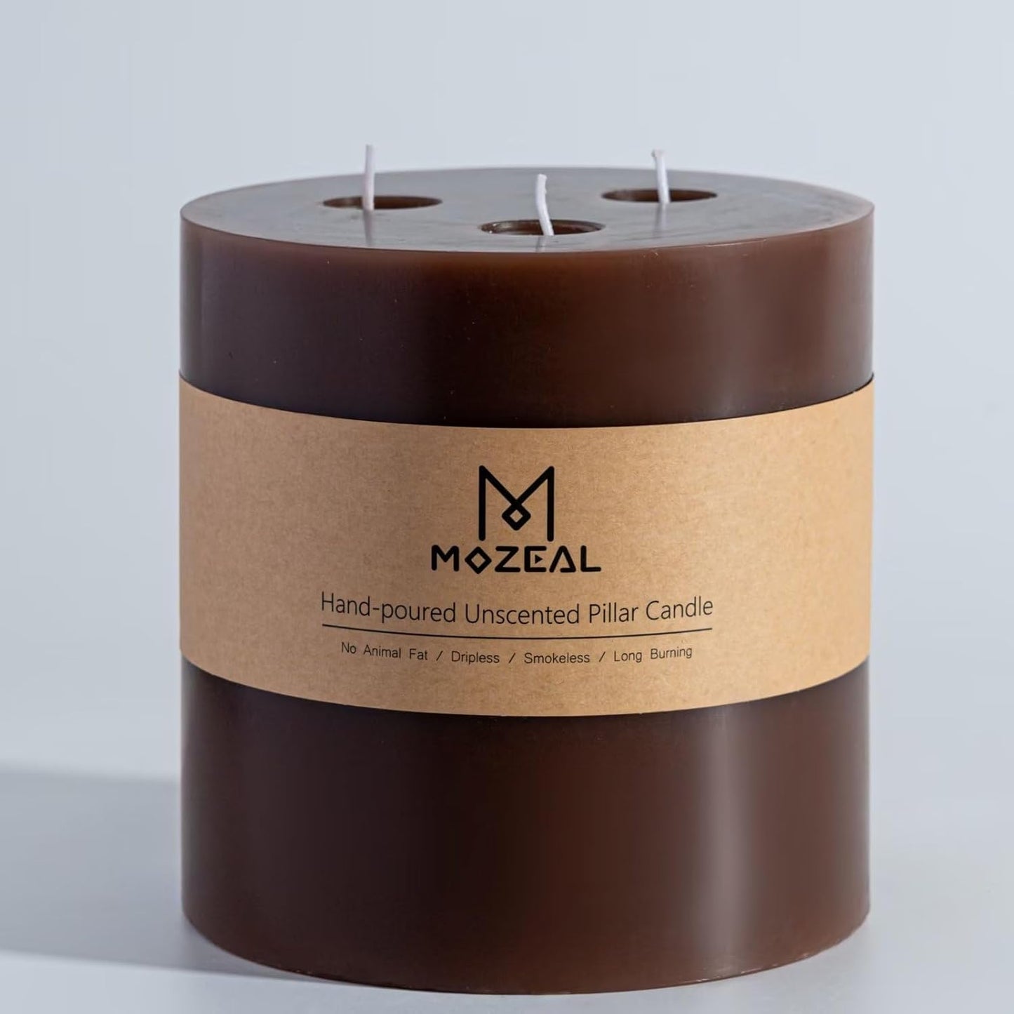 MOZEAL Extra Large 3 Wick Brown Pillar Candle for Home Decor