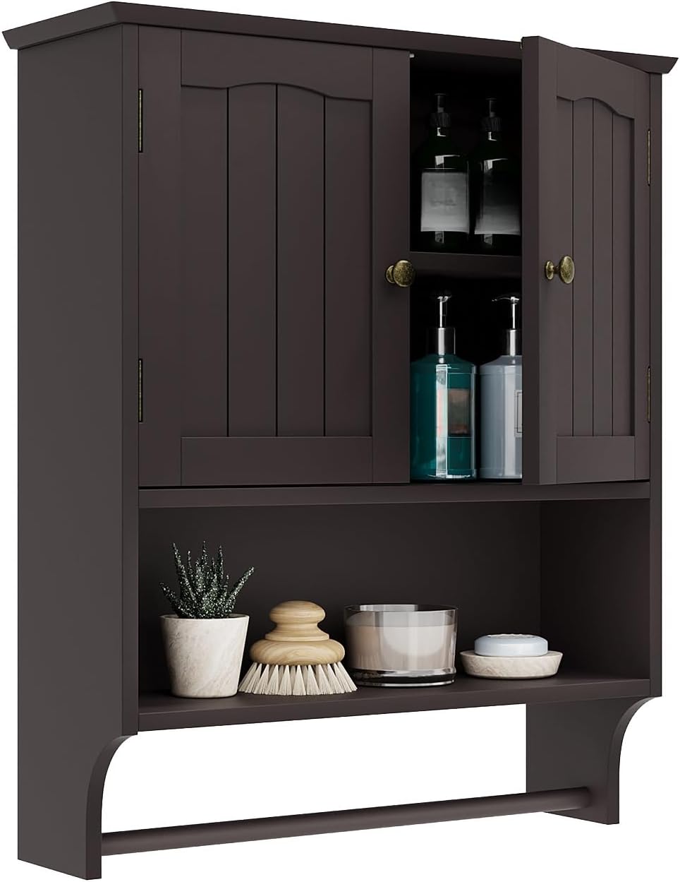 Smuxee Brown Wall Cabinet with Towel Bar for Organized Storage