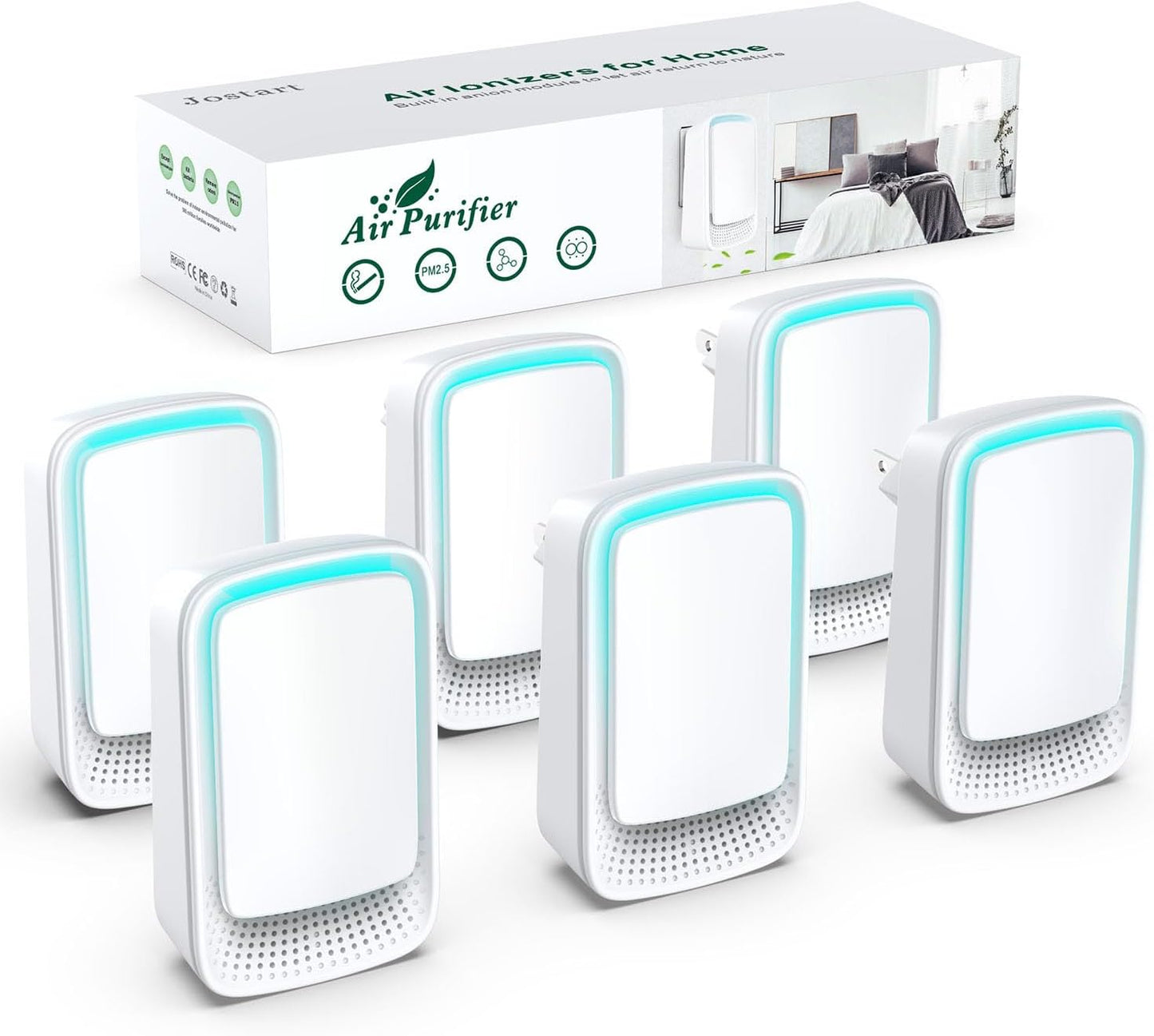 JOSTART Air Ionizers for Home - 6 Pack Negative Ion Purifier