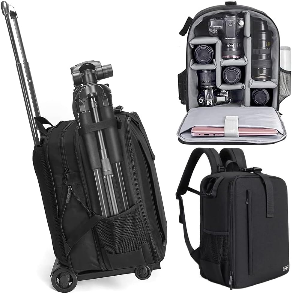 Cwatcun Camera Backpack Trolley Case Bag for DSLR SLR Cameras