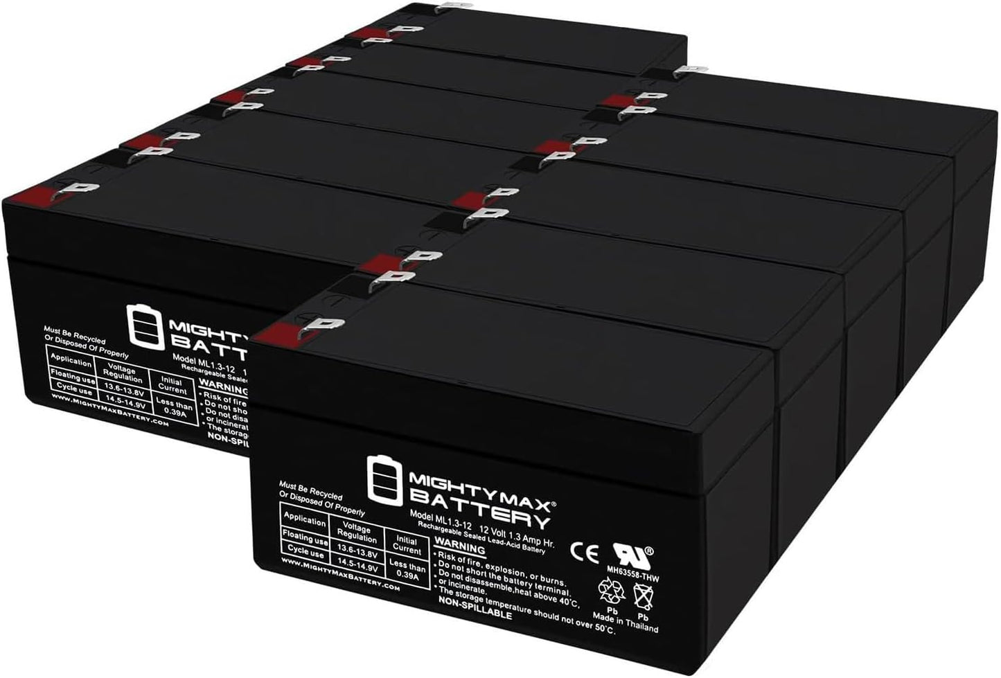 Mighty Max Battery ML1.3-12 SLA Rechargeable Battery Pack of 10