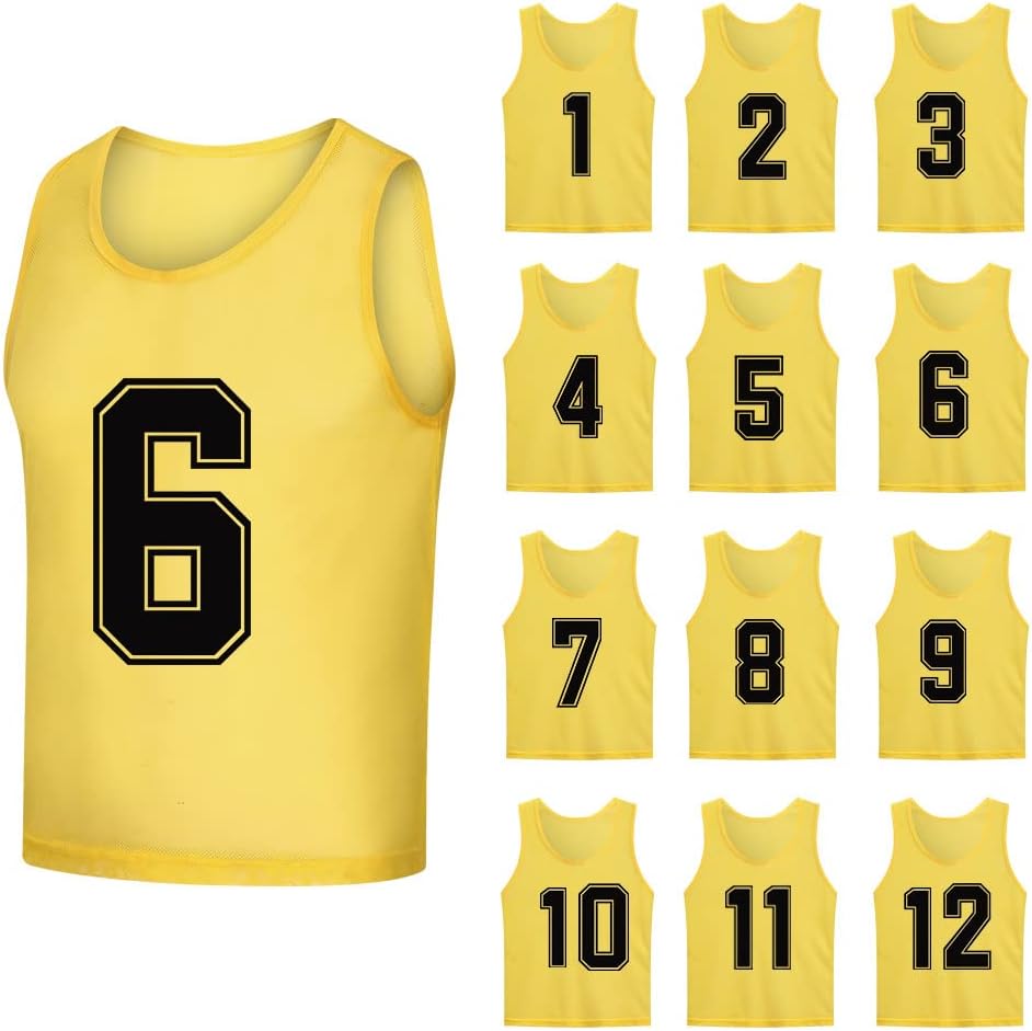 12 Pack Numbered Pinnies for Soccer Training and Sports Use