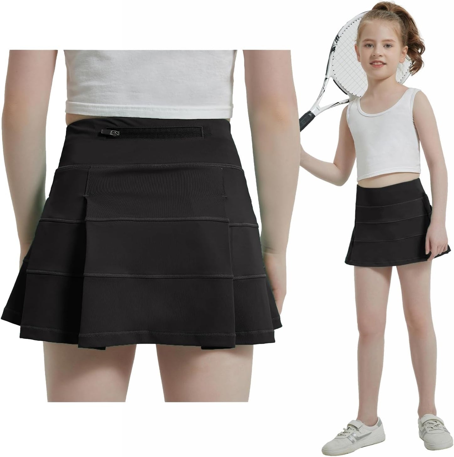 Husnainna Girls Tennis Skirt High Waisted Pleated Kids Skort