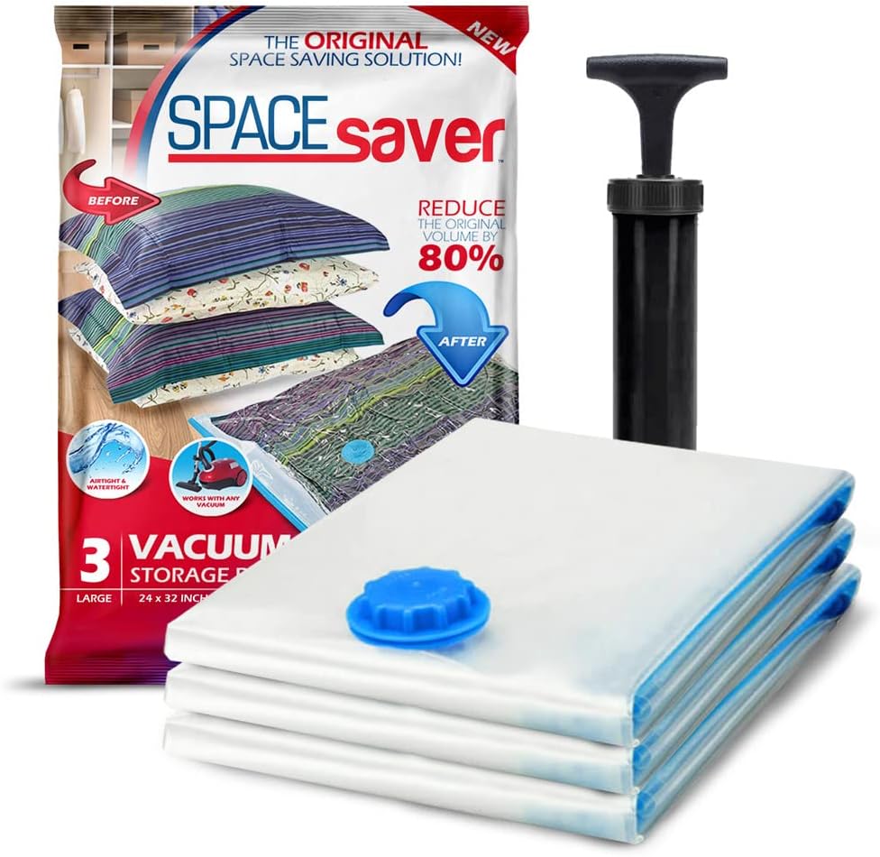 10-Pack Large Vacuum Bags with Hand Pump - Space Saving Solution