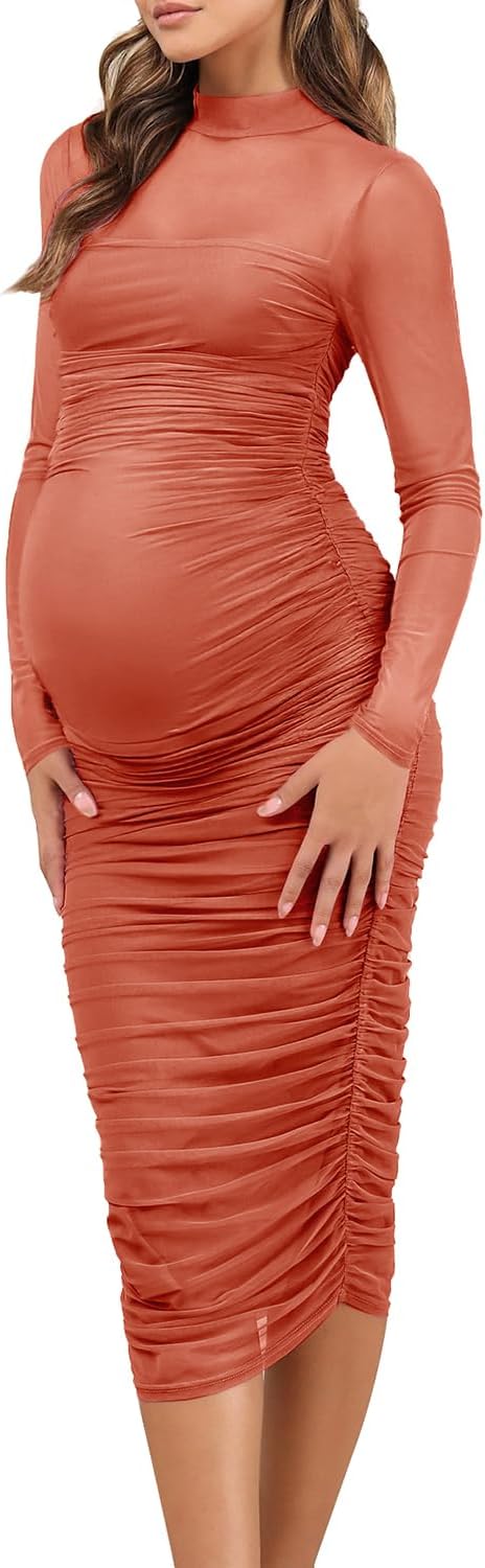 Maternity Mesh Bodycon Dress for Wedding Guest and Baby Shower