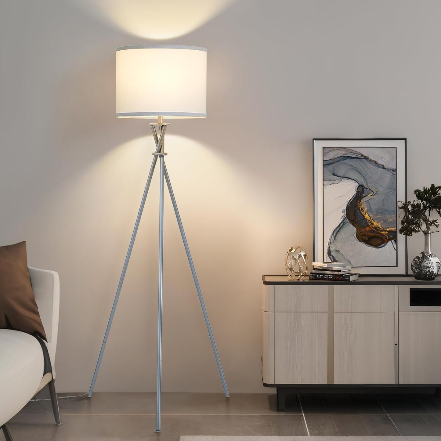 Tripod Floor Lamp Silver, 61in Tall Modern Design for Any Room