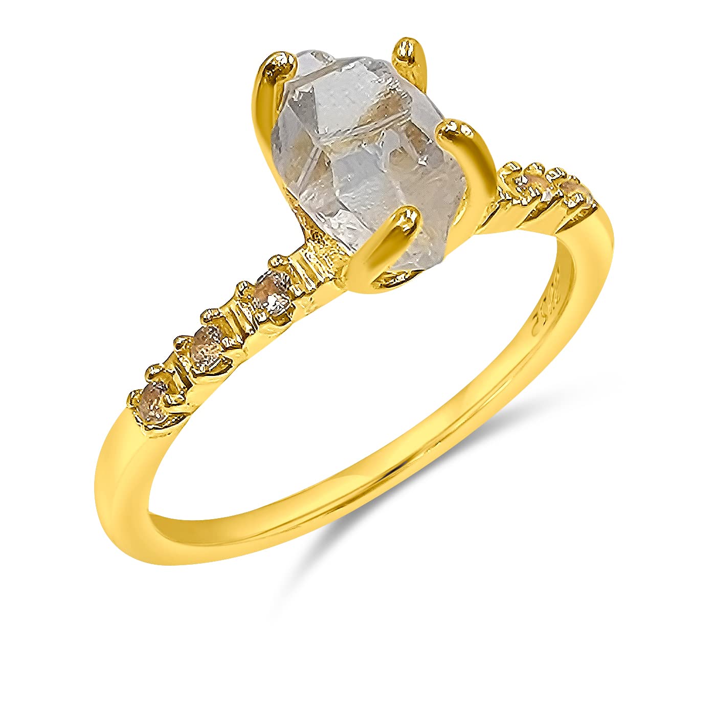 Real Raw Herkimer Diamond Dainty Ring in Yellow Gold Gift