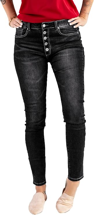 Sidefeel Women Button Fly High Rise Distressed Ripped Jeans
