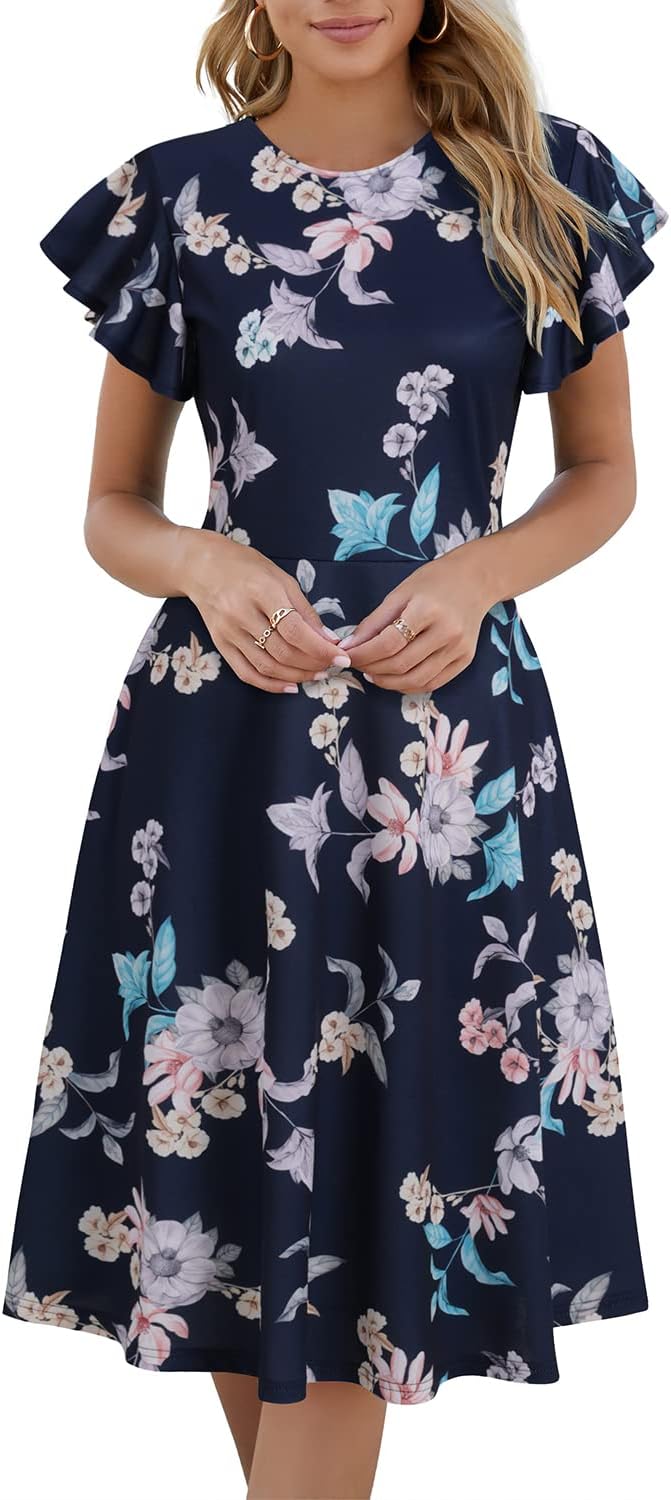 HELYO Women's Semi-Formal Ruffle Sleeves V-Back Cocktail Dress