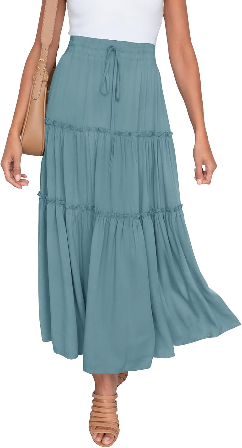 HAEOF Womens Summer Flowy Boho Maxi Skirt with Pockets