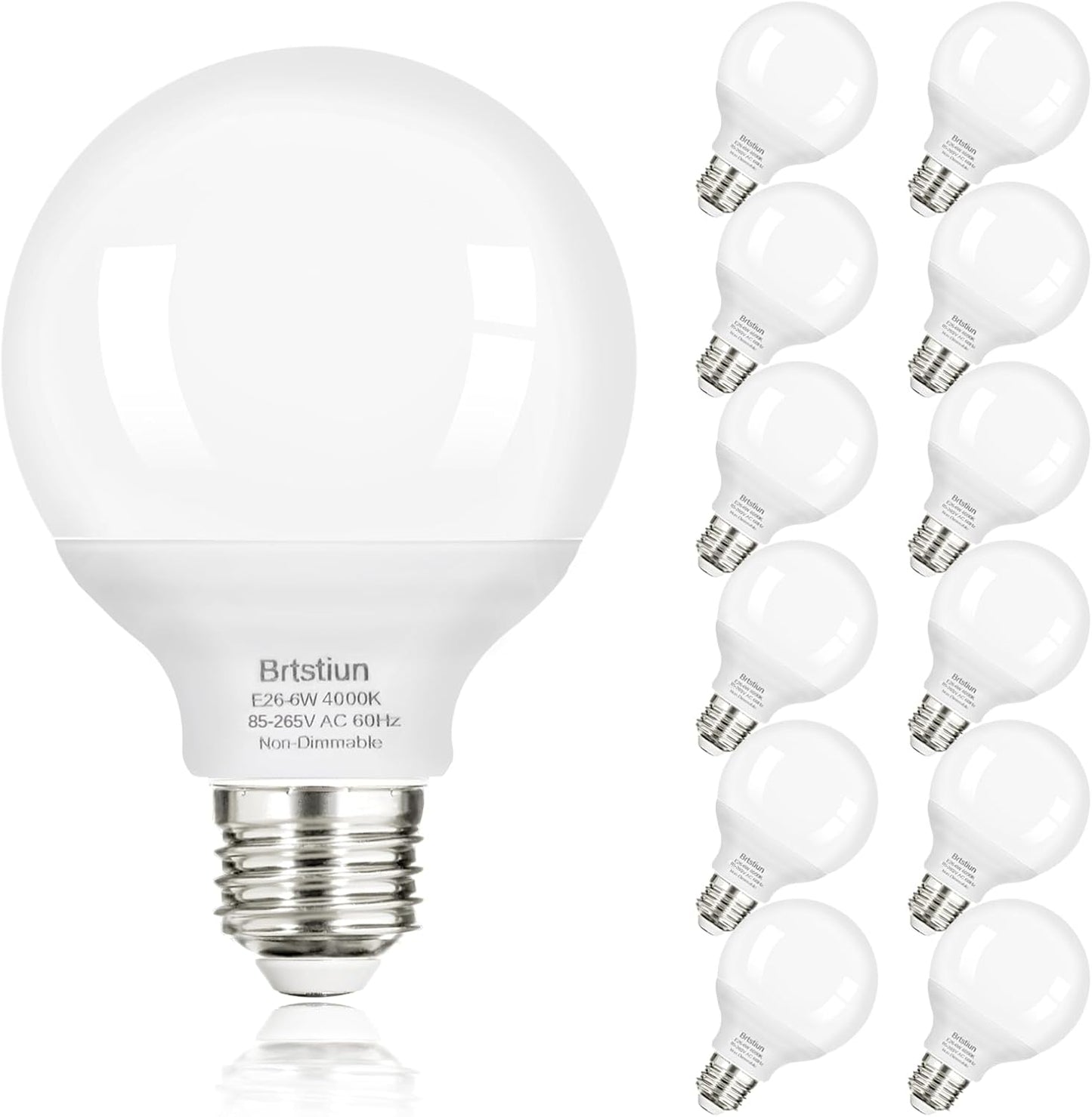 G25 LED Round Vanity Light Bulbs for Bathroom, 12-Pack