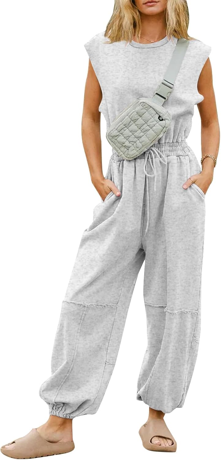 Flygo Womens Casual Jumpsuit with Pockets for Effortless Style