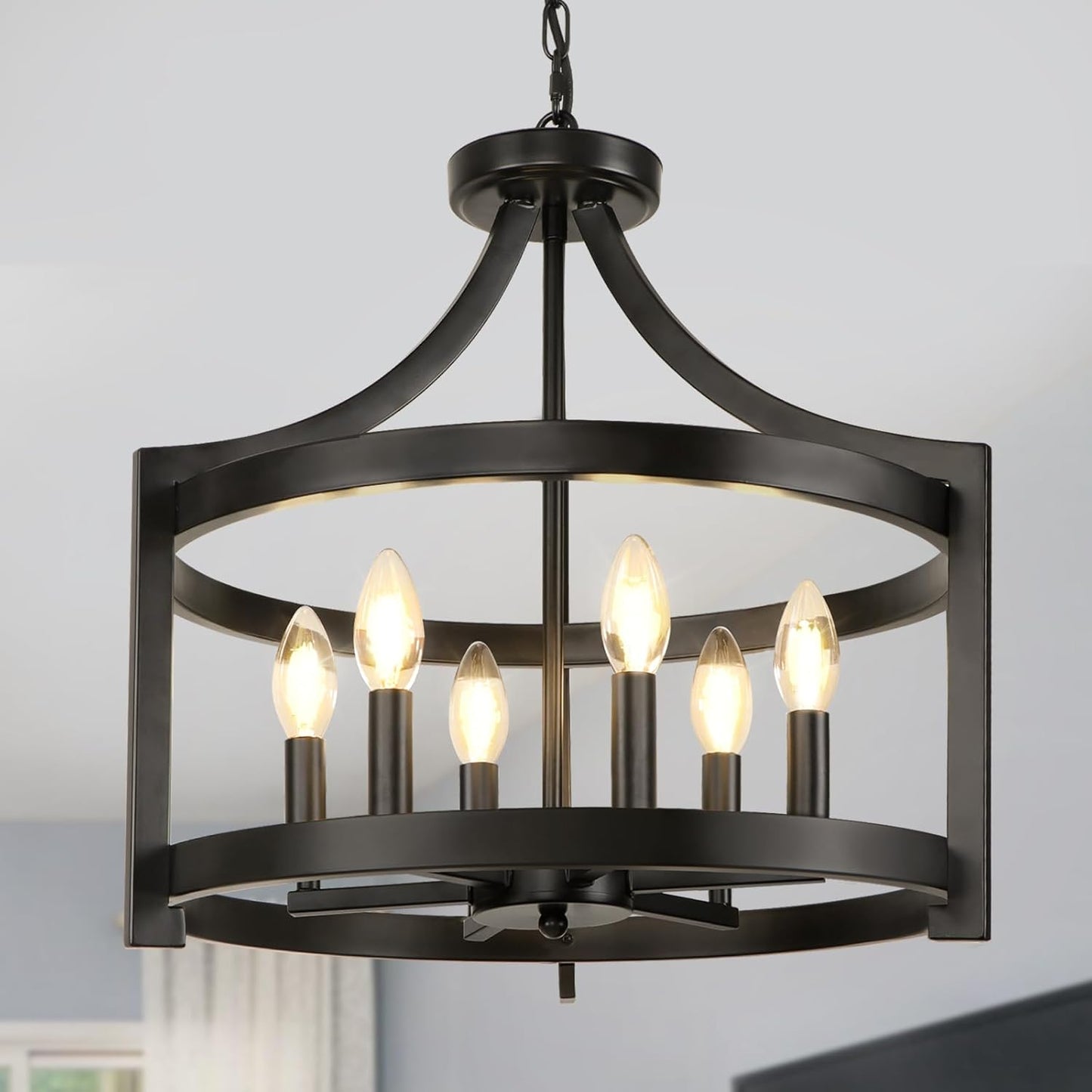 6-Light Black Chandelier for Modern Farmhouse Style Spaces