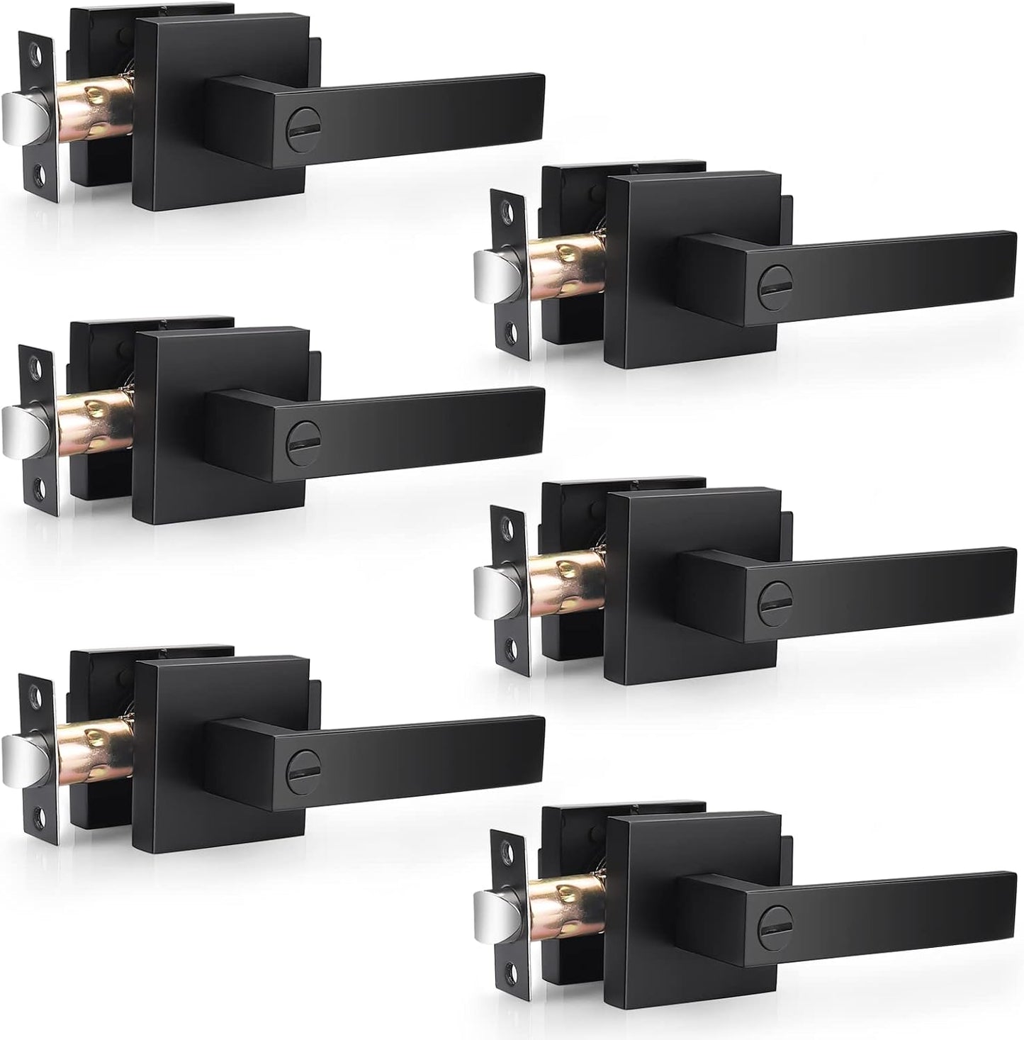 Probrico Heavy Duty Flat Black Square Privacy Door Levers Set