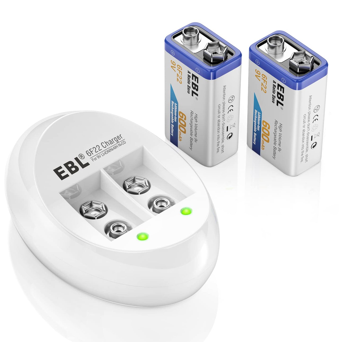 EBL 9V Rechargeable Batteries + Smart Charger