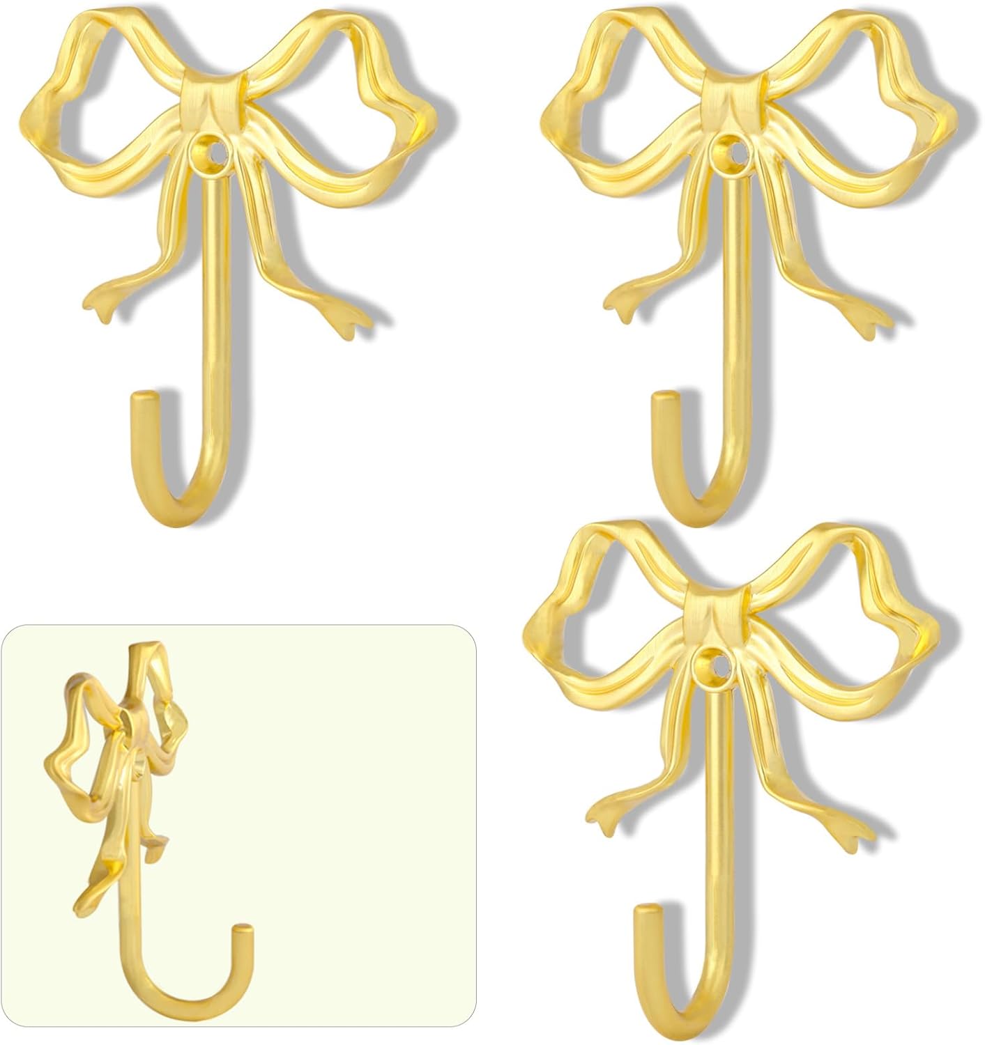 WODEGIFT Gold Bow Wall Hooks - Stylish & Functional