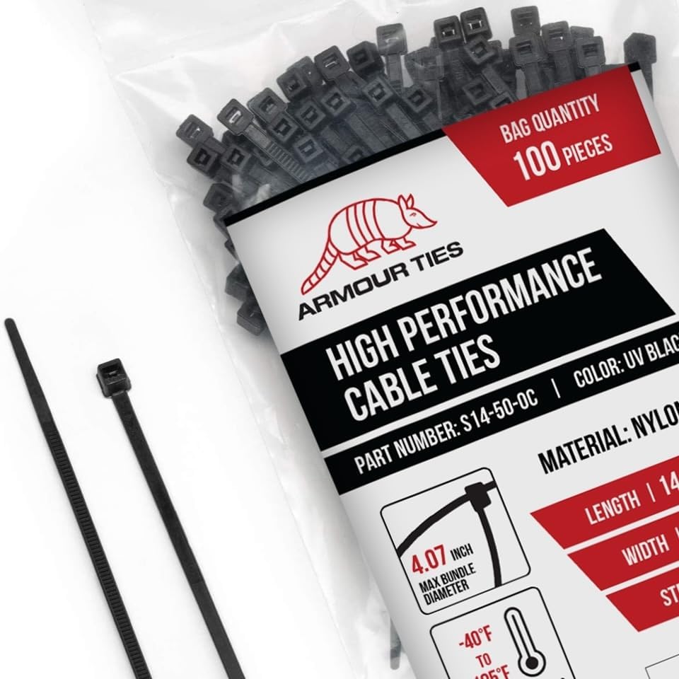 1000-Pack Heavy Duty 14 Black Zip Ties by Armour Ties