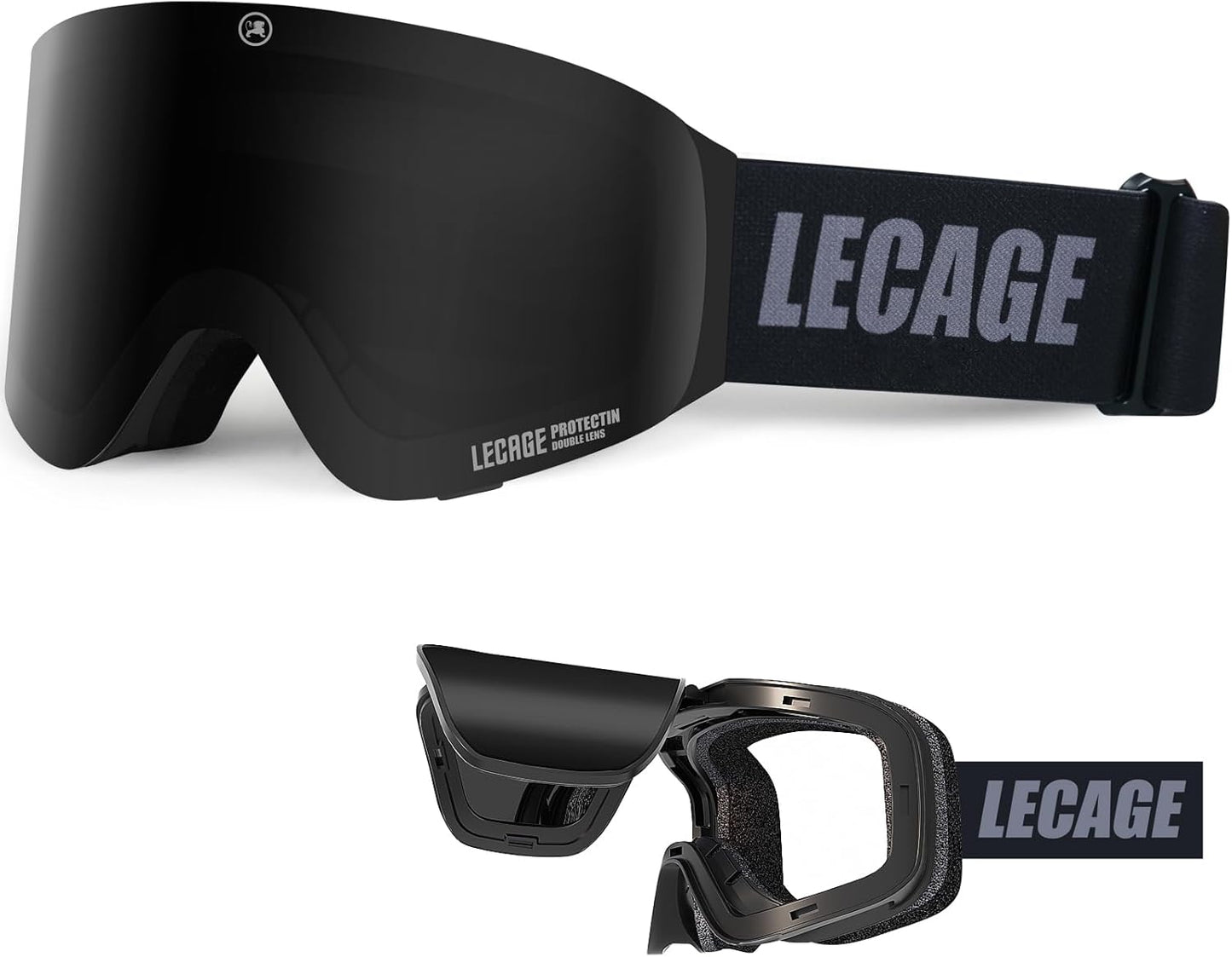LECAGE Frameless Flip-Up Ski Goggles with Magnetic Lens
