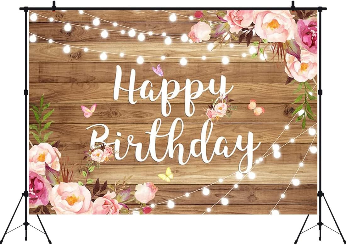 Aperturee 9x6ft Pink Floral Birthday Backdrop for Parties