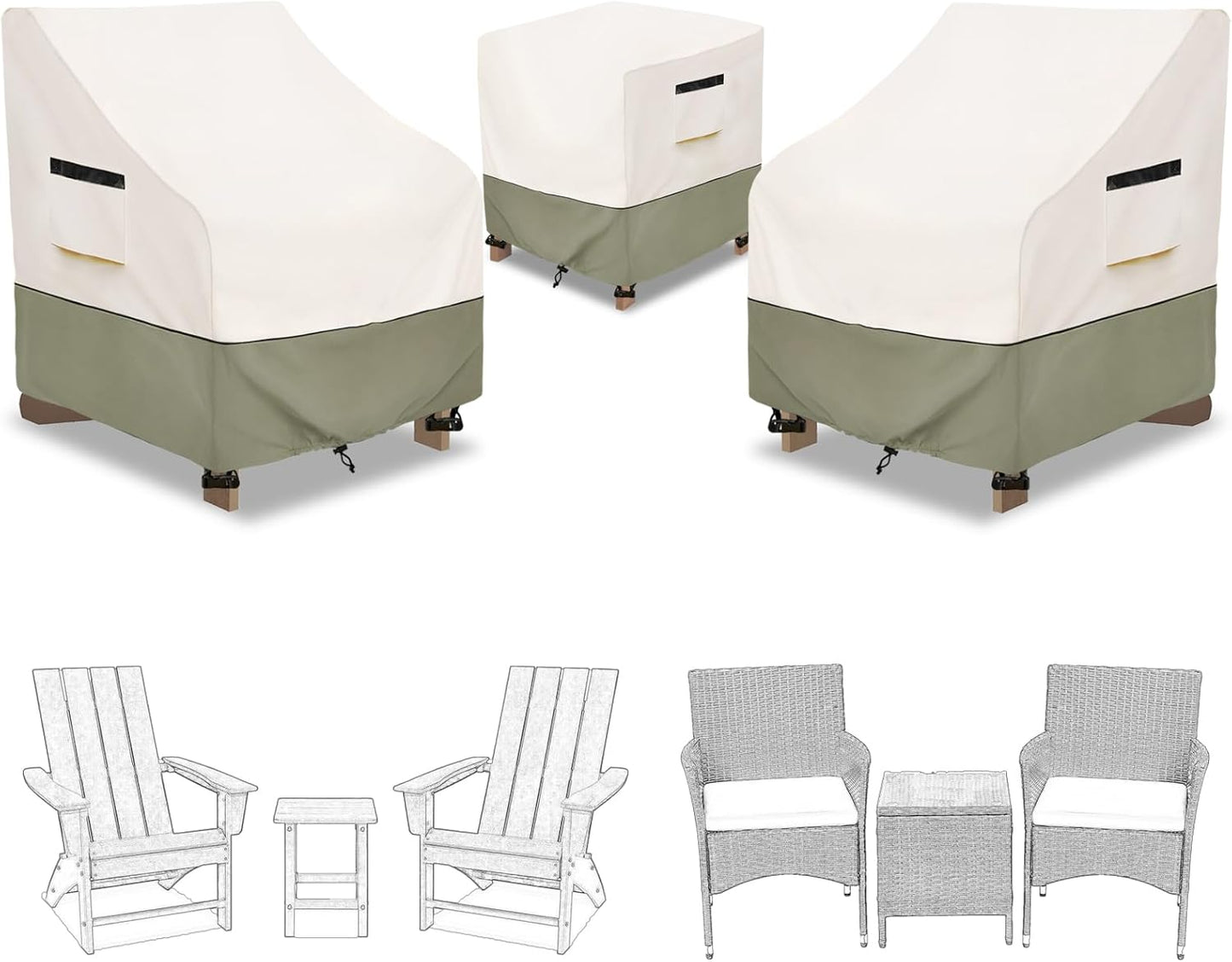 3 Pieces Adirondack Chair Covers Set for Outdoor Protection