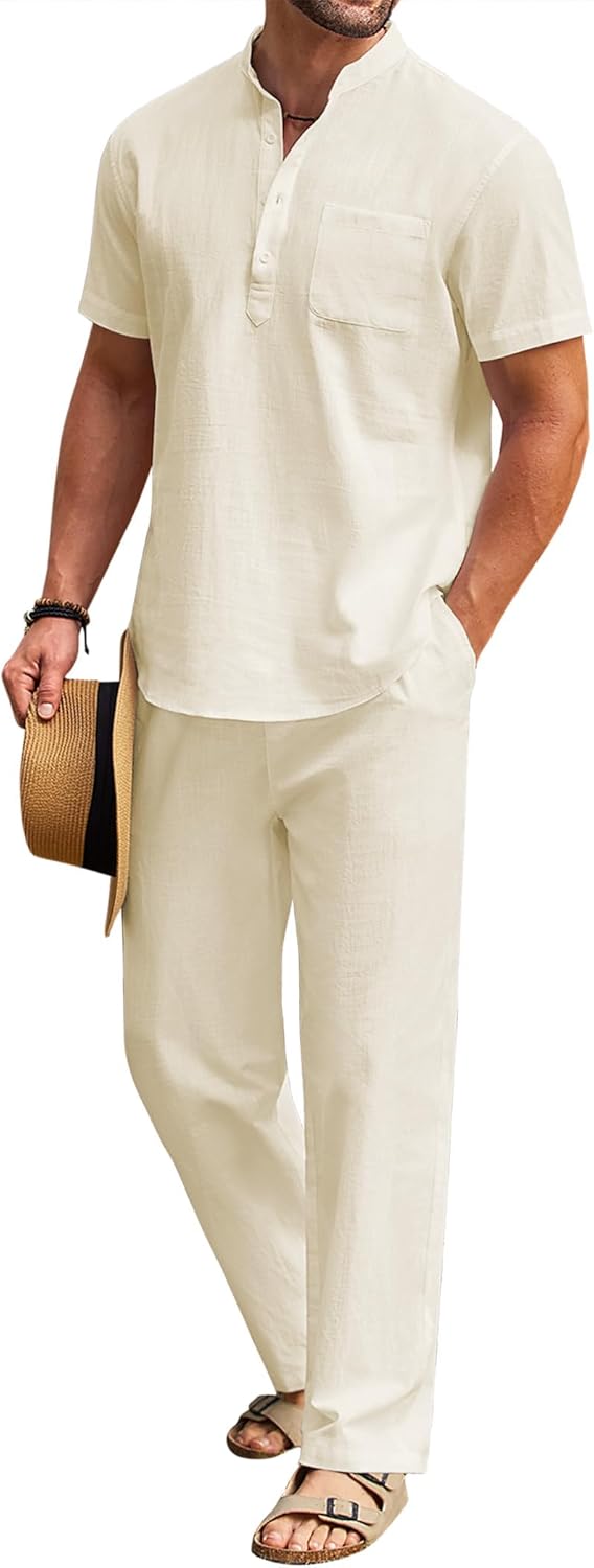 COOFANDY Men's Casual Cotton Linen Set for Summer Outfits