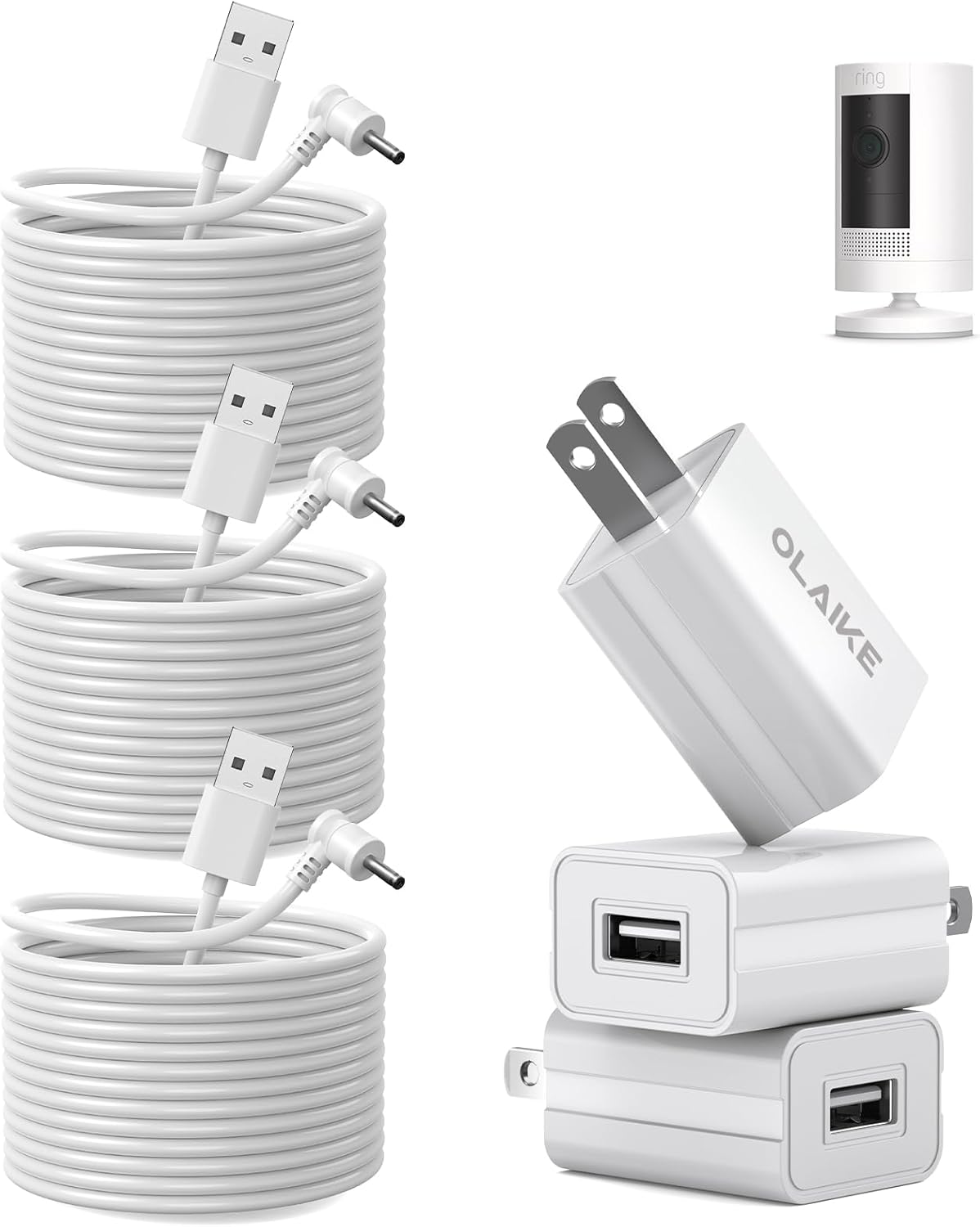 OLAKE 3 Pack 26ft Charge Cable for Ring Stick Up Cam Battery