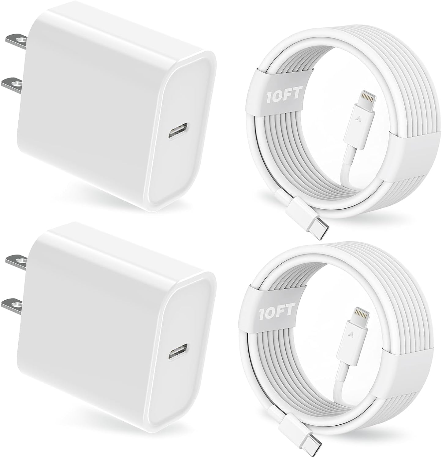 Fast Charge Duo for iPhone 14, 2 Pack 25W PD Chargers + 10FT Cables by YYDBS