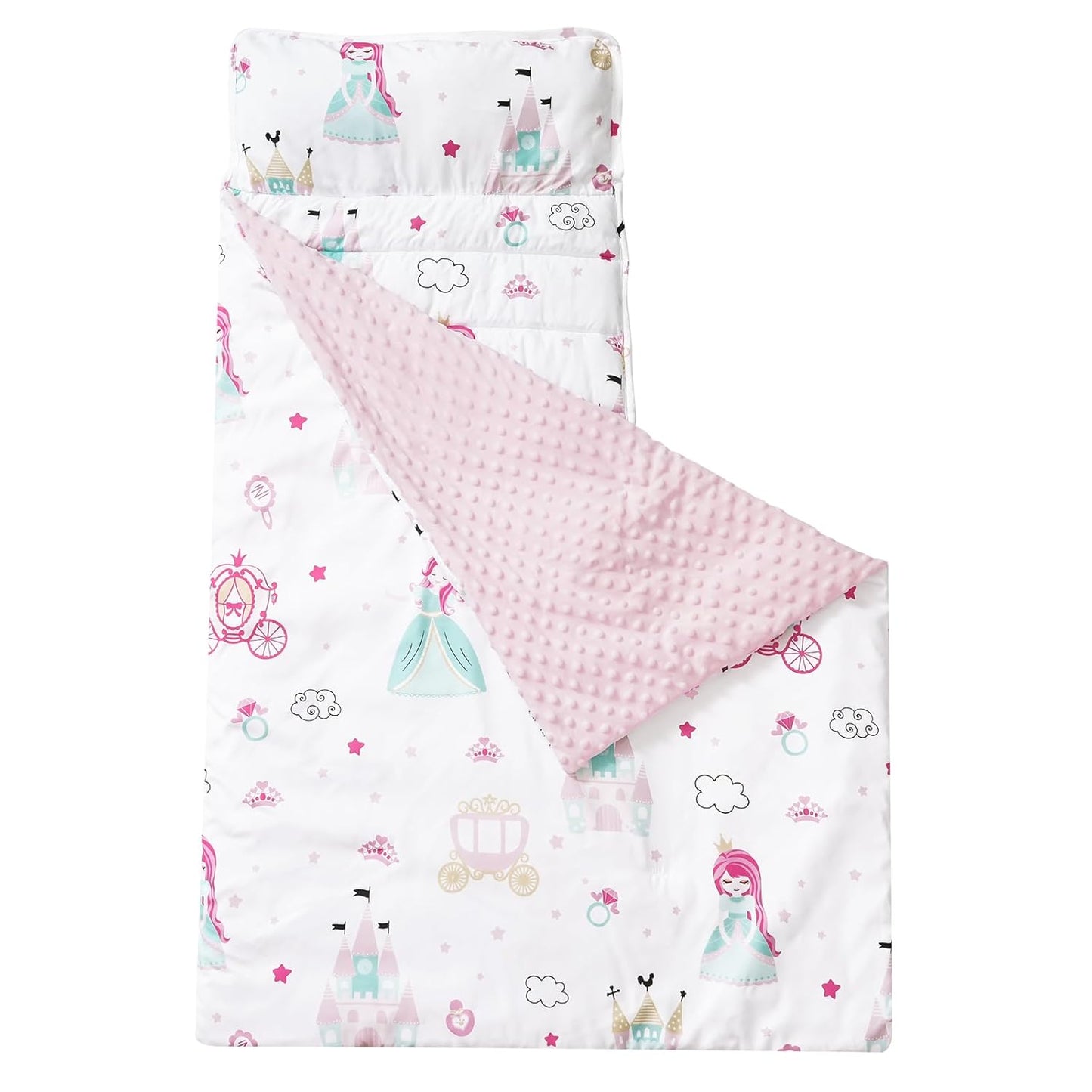 Toddler Nap Mat with Removable Pillow and Minky Fleece Blanket