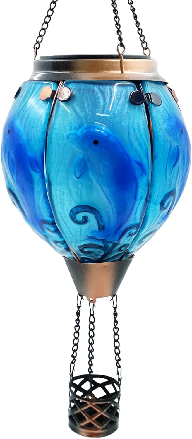 Glass Solar Hot Air Balloon Lantern with Flame for Outdoor Use