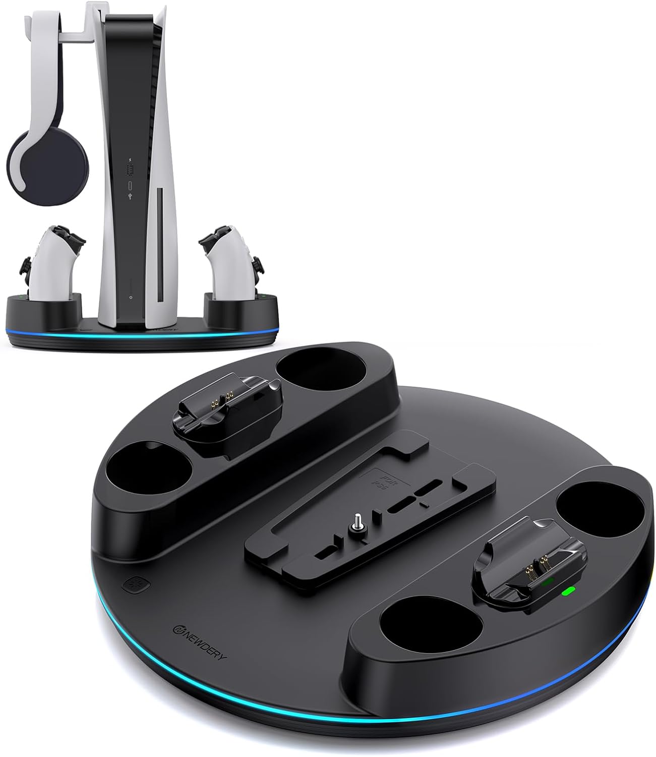 NEWDERY PlayStation 5 Stand with Dual Charging Station and RGB