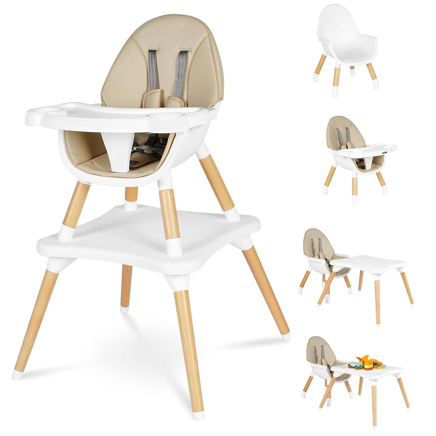 6 in 1 Convertible Wooden High Chair for Babies and Toddlers