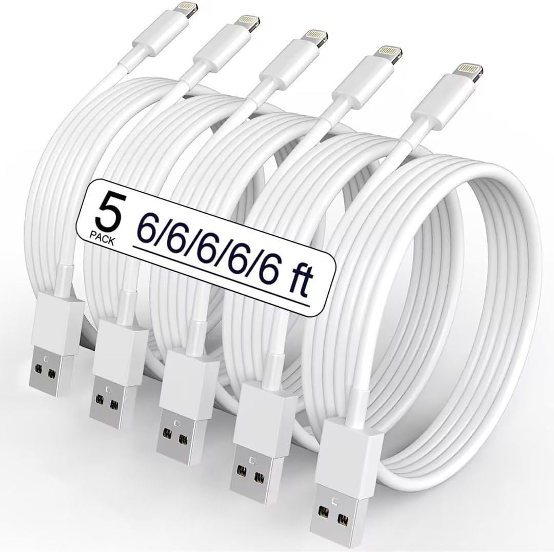 Fast Charge 6FT Apple MFi Certified Lightning Cable - 5 Pack