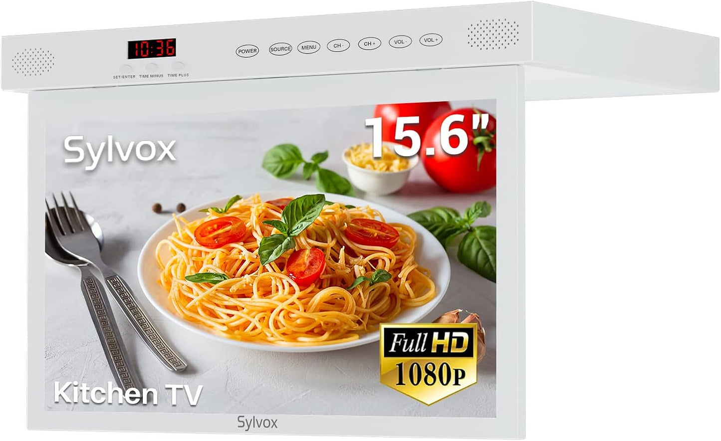 SYLVOX Kitchen Smart TV: Flap Down Screen, Google TV, LED Clock, WiFi