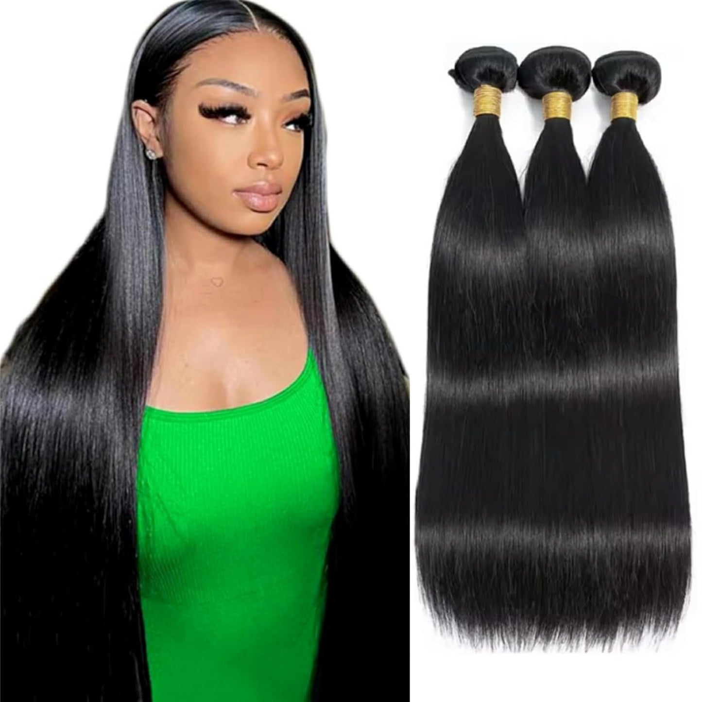 Straight 3 Bundles Human Hair Extensions for Women 22 24 26 in