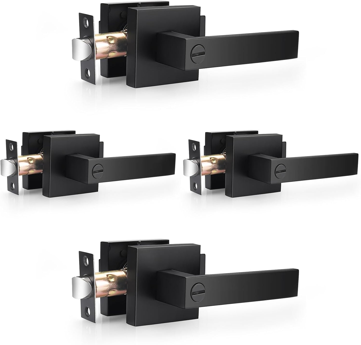 Probrico Matte Black Square Privacy Door Levers for Modern Homes