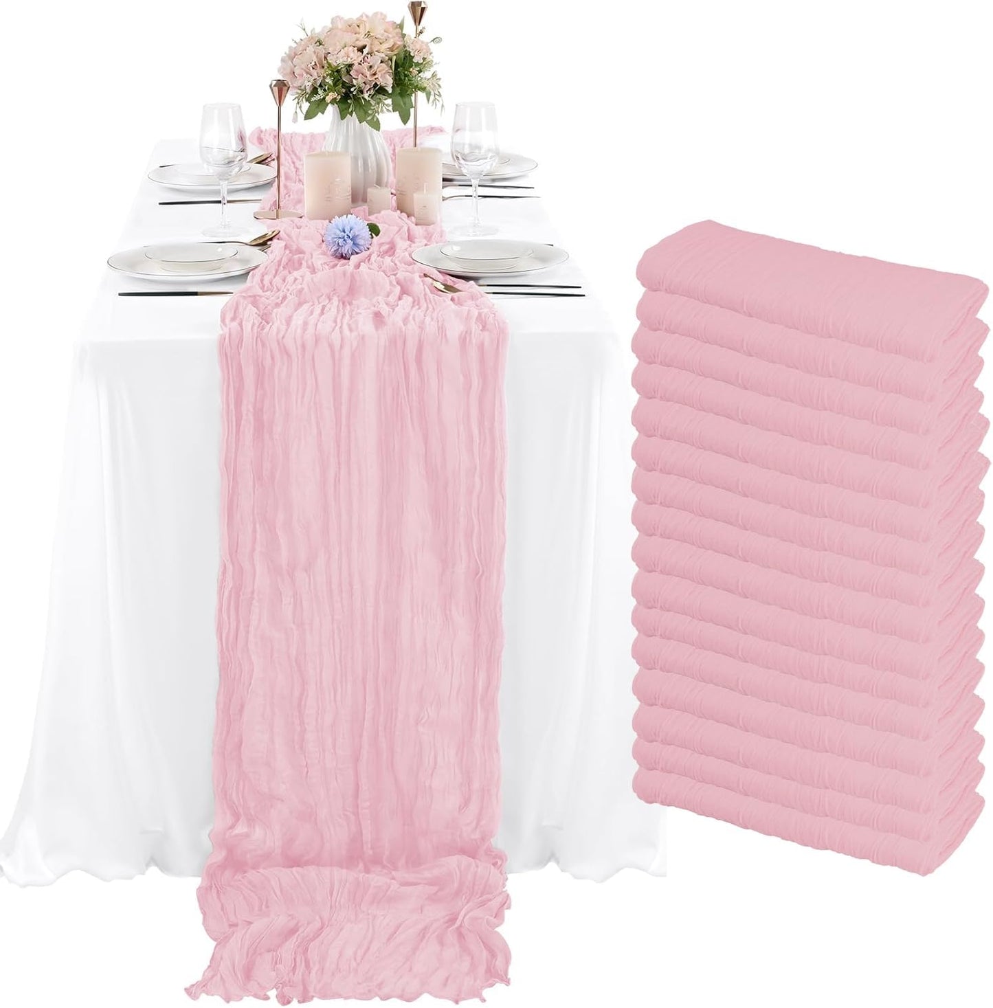 16 Pack Pink Cheesecloth Table Runner for Elegant Decor