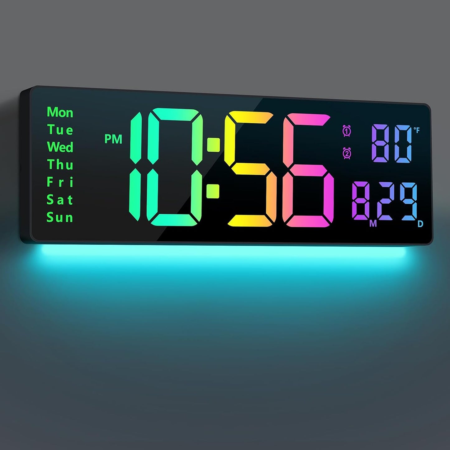 Digital Wall Clock with RGB Colors and Remote Control Features