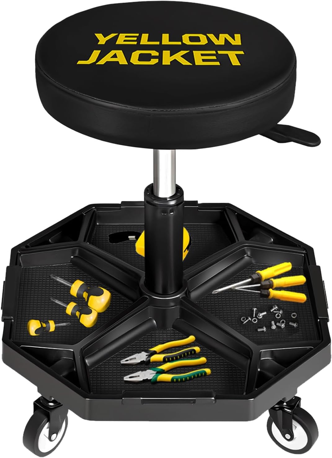 Adjustable Pneumatic Garage Seat with Tool Tray for Mechanics