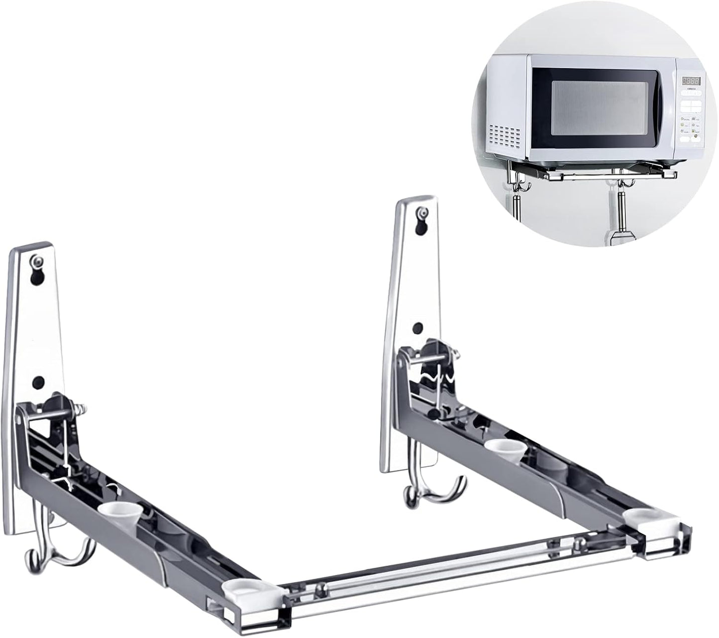 Stainless Steel Microwave Wall Mount Bracket with Removable Hooks