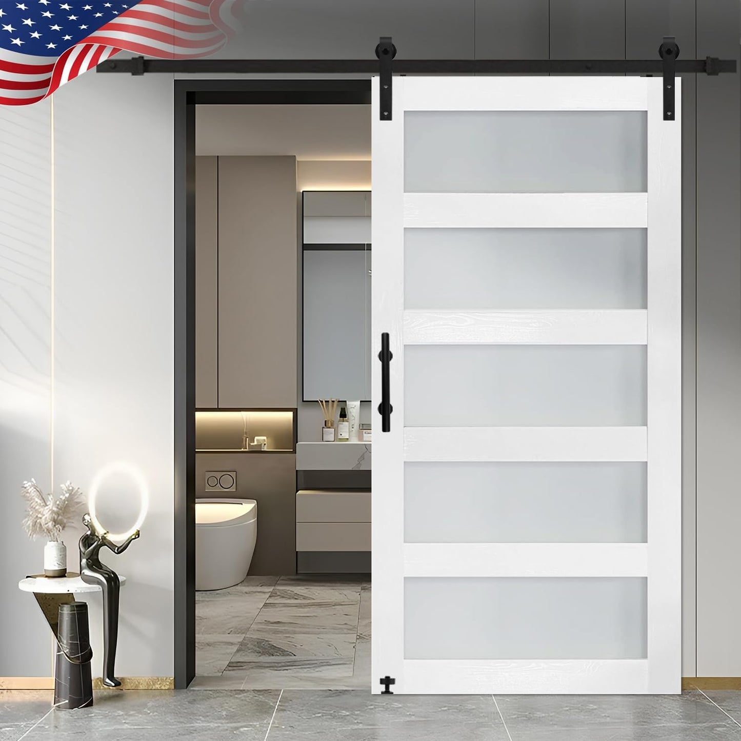 42 in x 84 in Glass Sliding Barn Door with 8FT Hardware Kit
