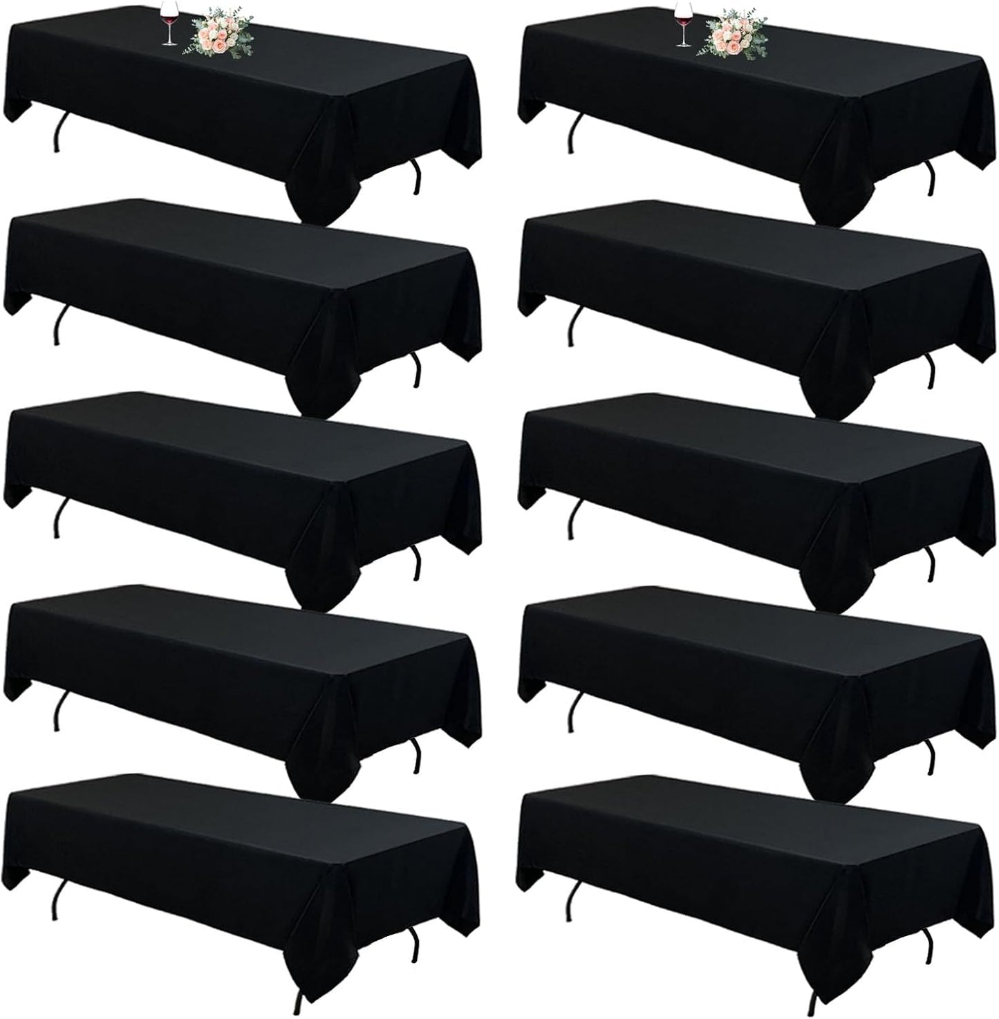 10Pack Black Tablecloths for 8FT Rectangle Tables - Durable Covers