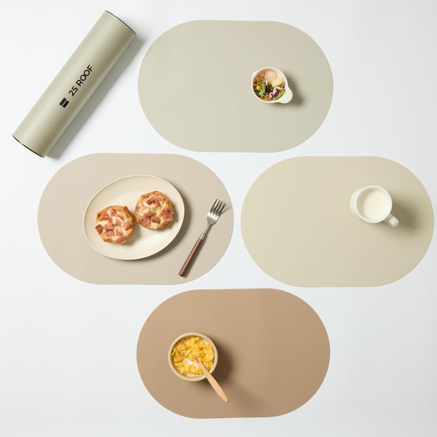 Beige Oval Silicone Placemats Set of 4 for Modern Dining