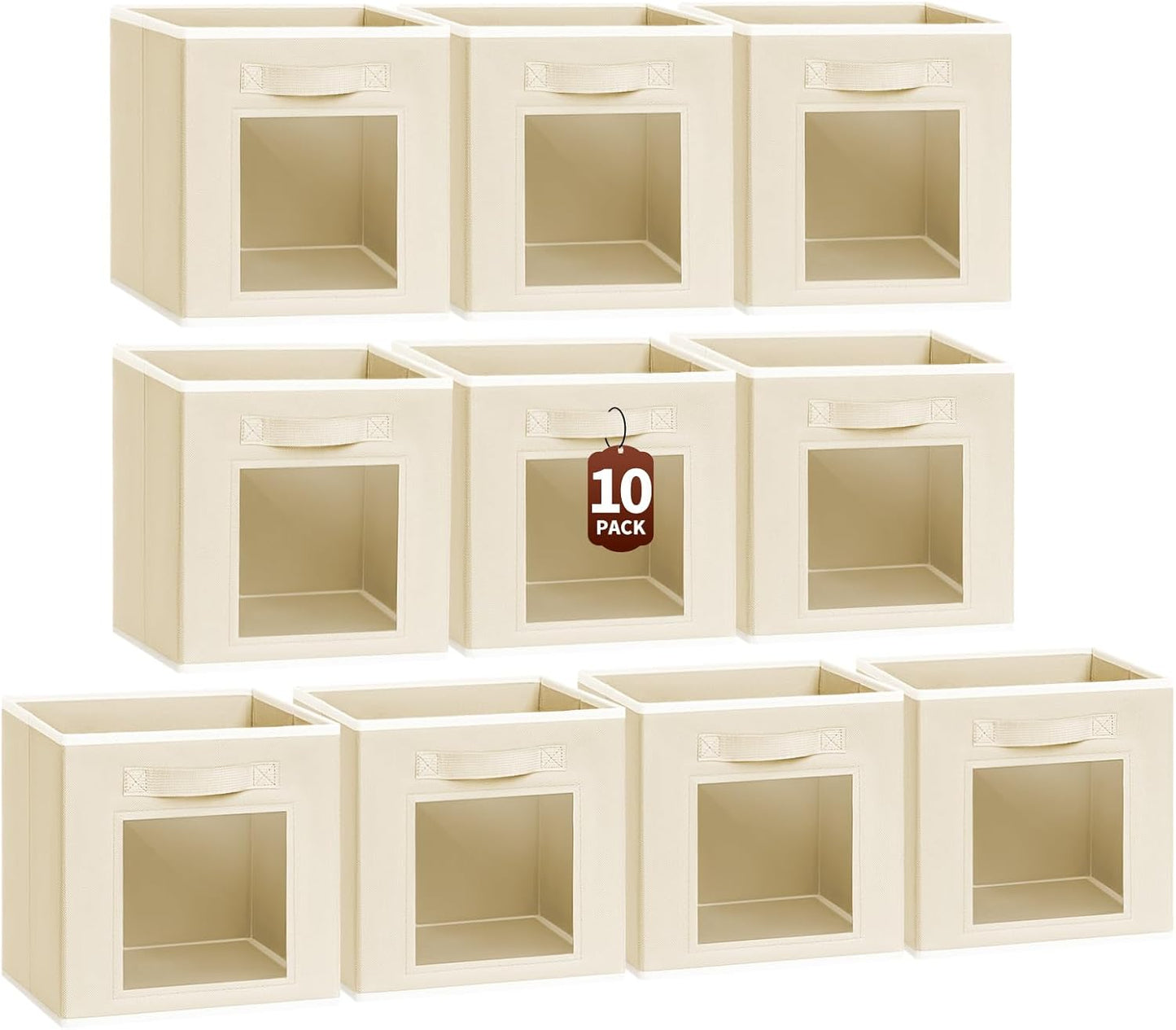 Foldable Storage Cubes for Organizing - Set of 10 Beige Bins