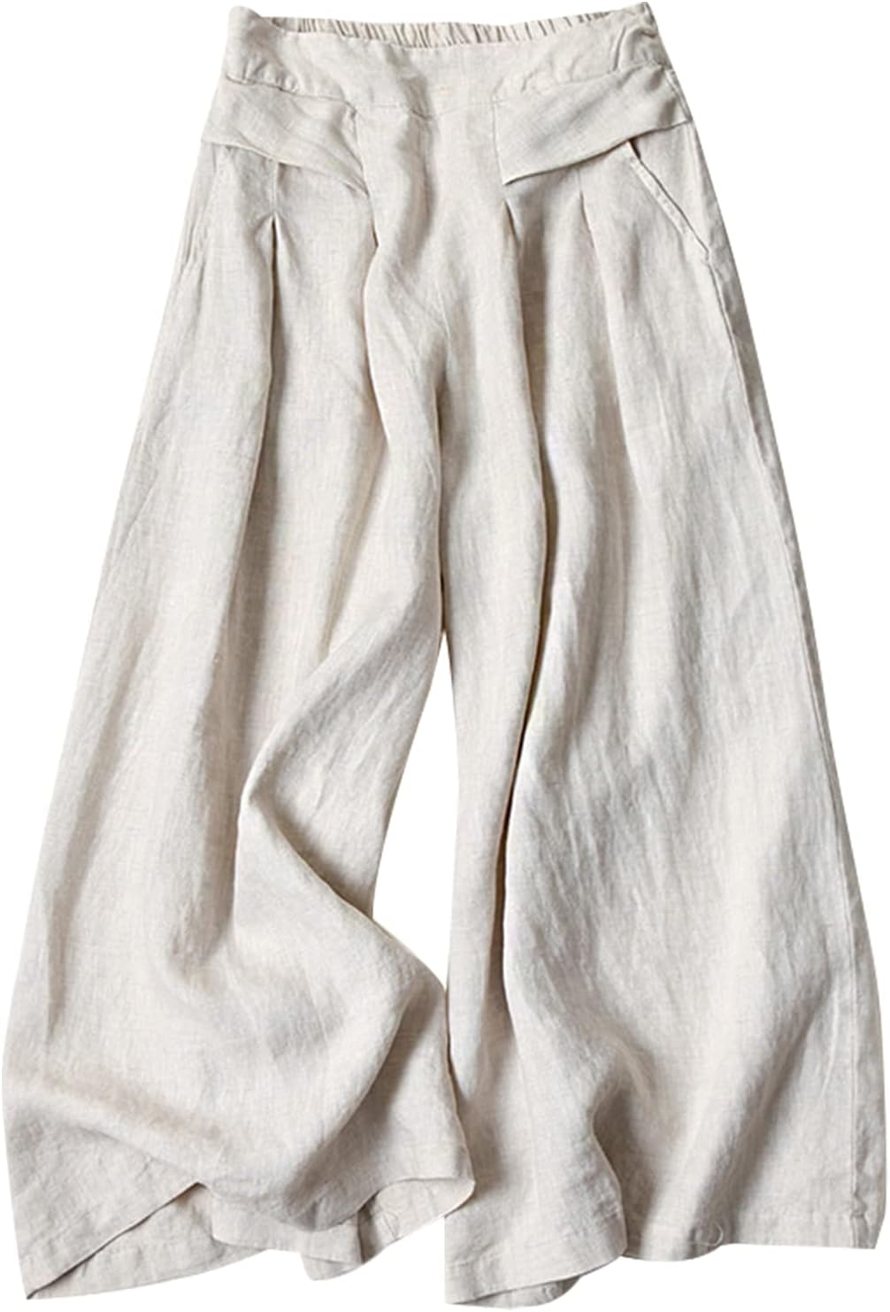 Gihuo Women's Culottes Linen Blend Wide Leg Pants for Summer