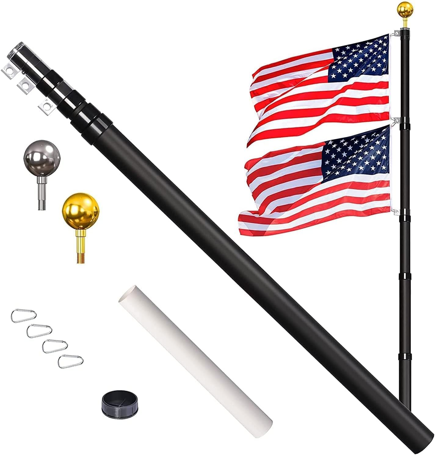 14 Gauge Flag Pole for Outside House Inground, 25ft Telescopic