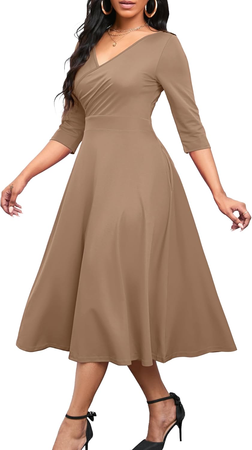 Nmoder Women's Casual Wrap Flared Midi Dress for Any Occasion