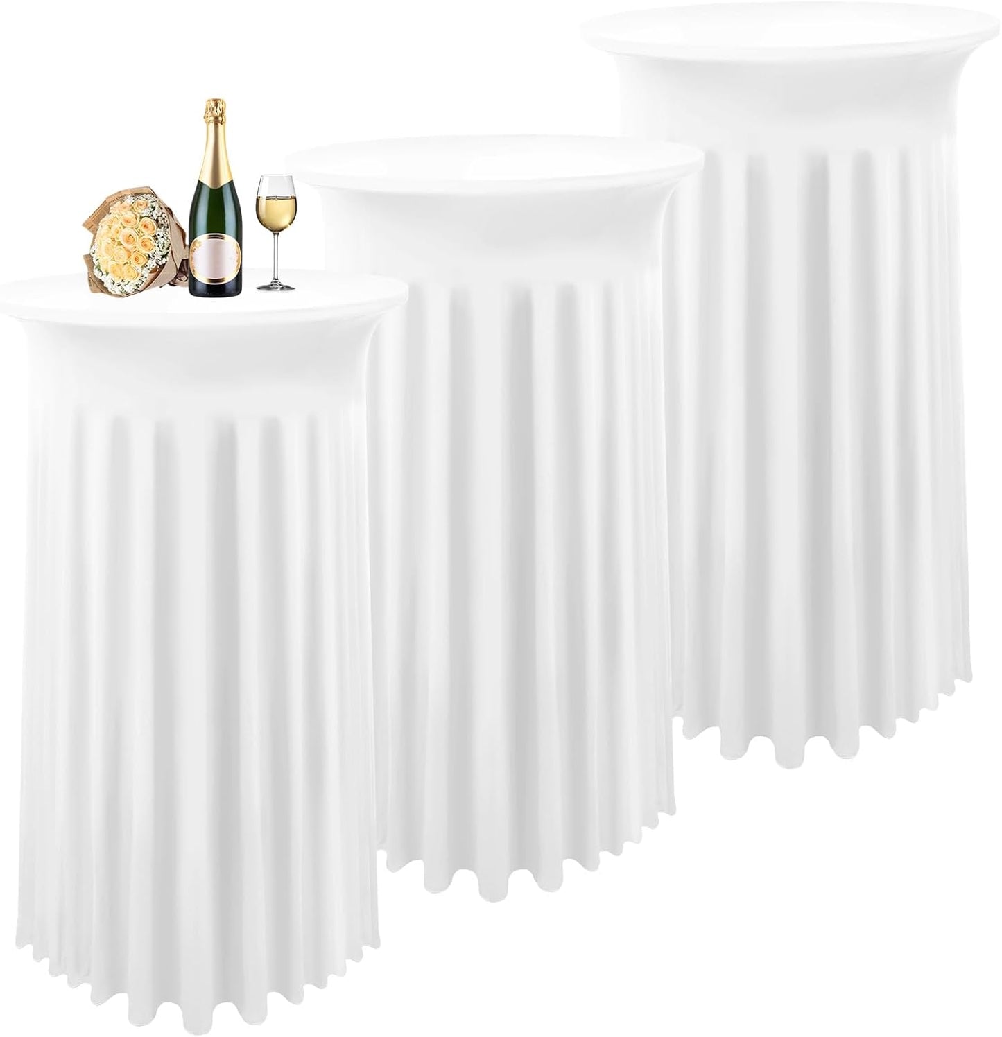 3 Packs Spandex Stretch White Round Cocktail Table Covers
