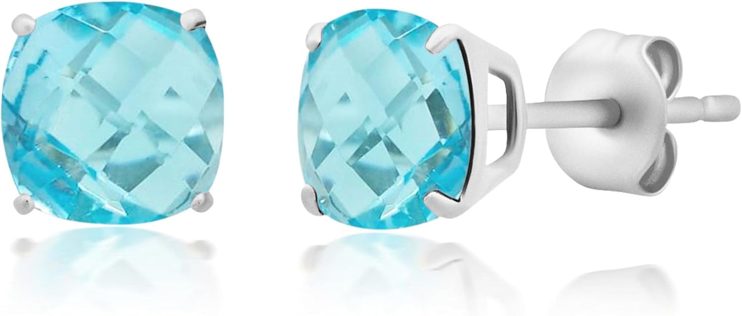 925 Sterling Silver Cushion Cut Gemstone Stud Earrings for Women