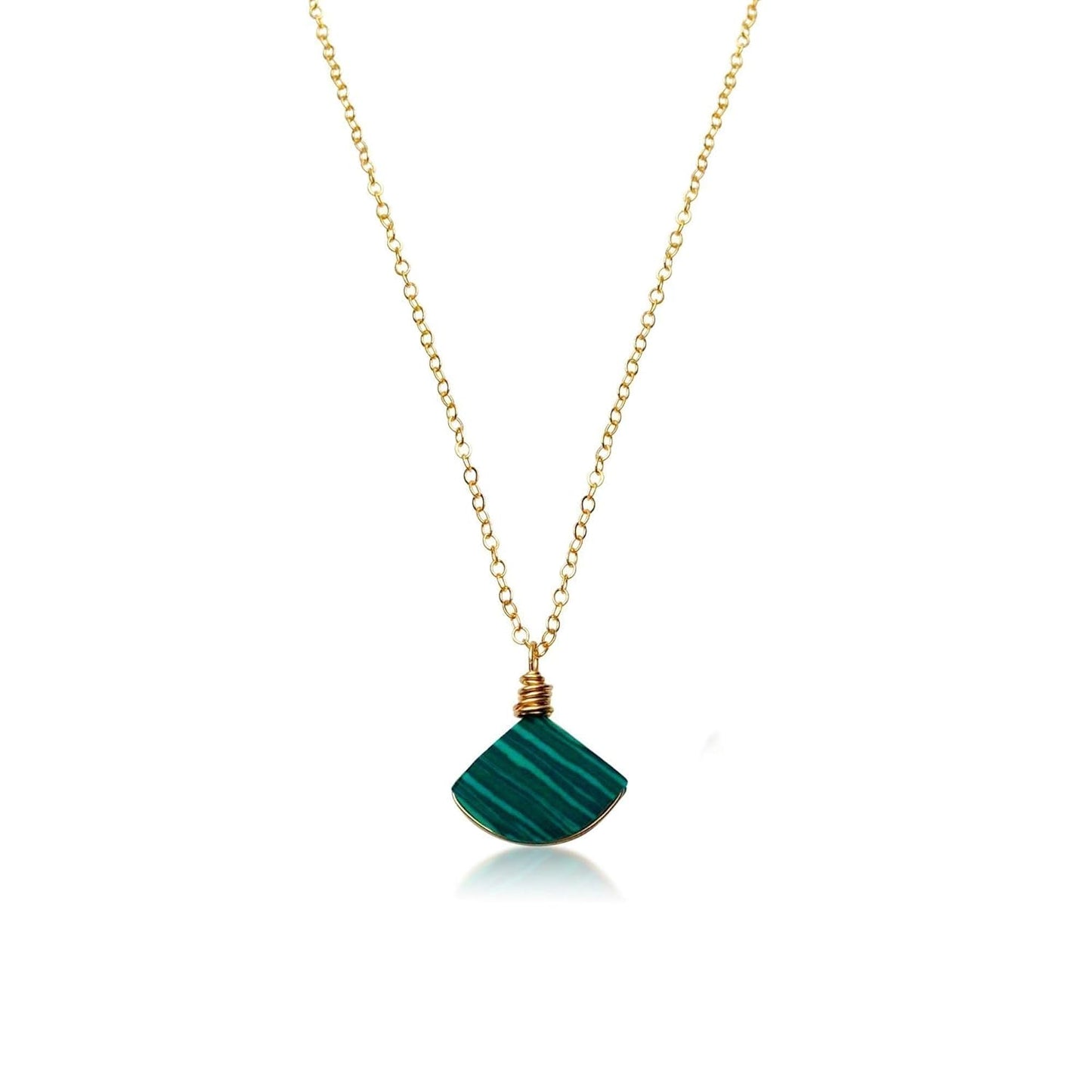 14k Gold Filled Malachite Triangle Pendant Necklace for Healing