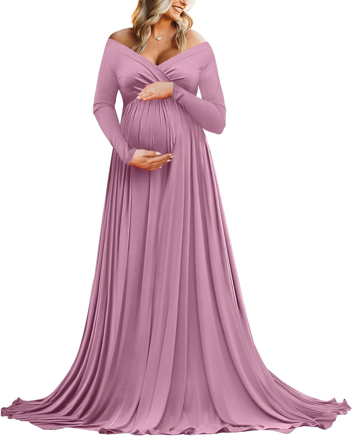 Saslax Maternity Off Shoulders Half Circle Gown for Photoshoot
